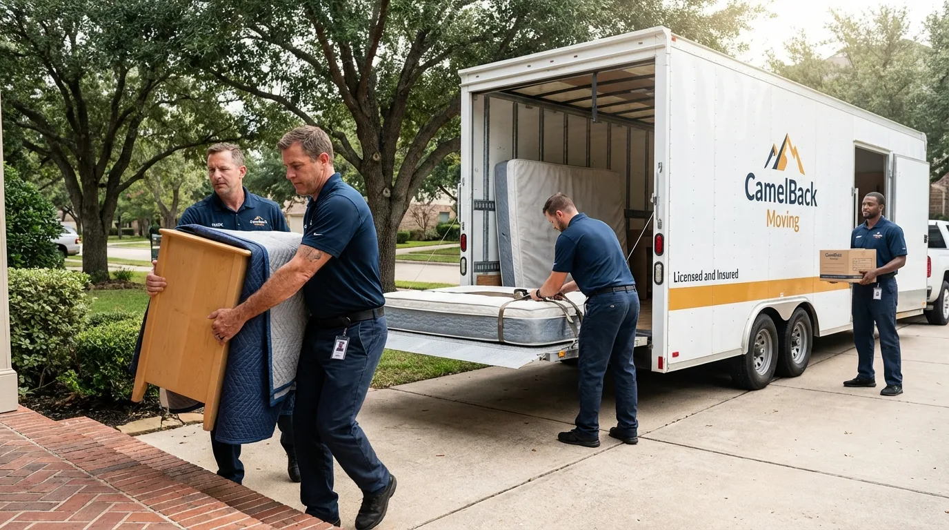 Crew loading residential truck for cross-state move from Walker, LA