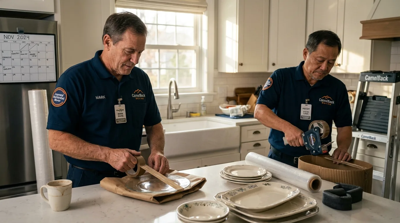 Professional crew packing kitchen dishware in Walker, LA