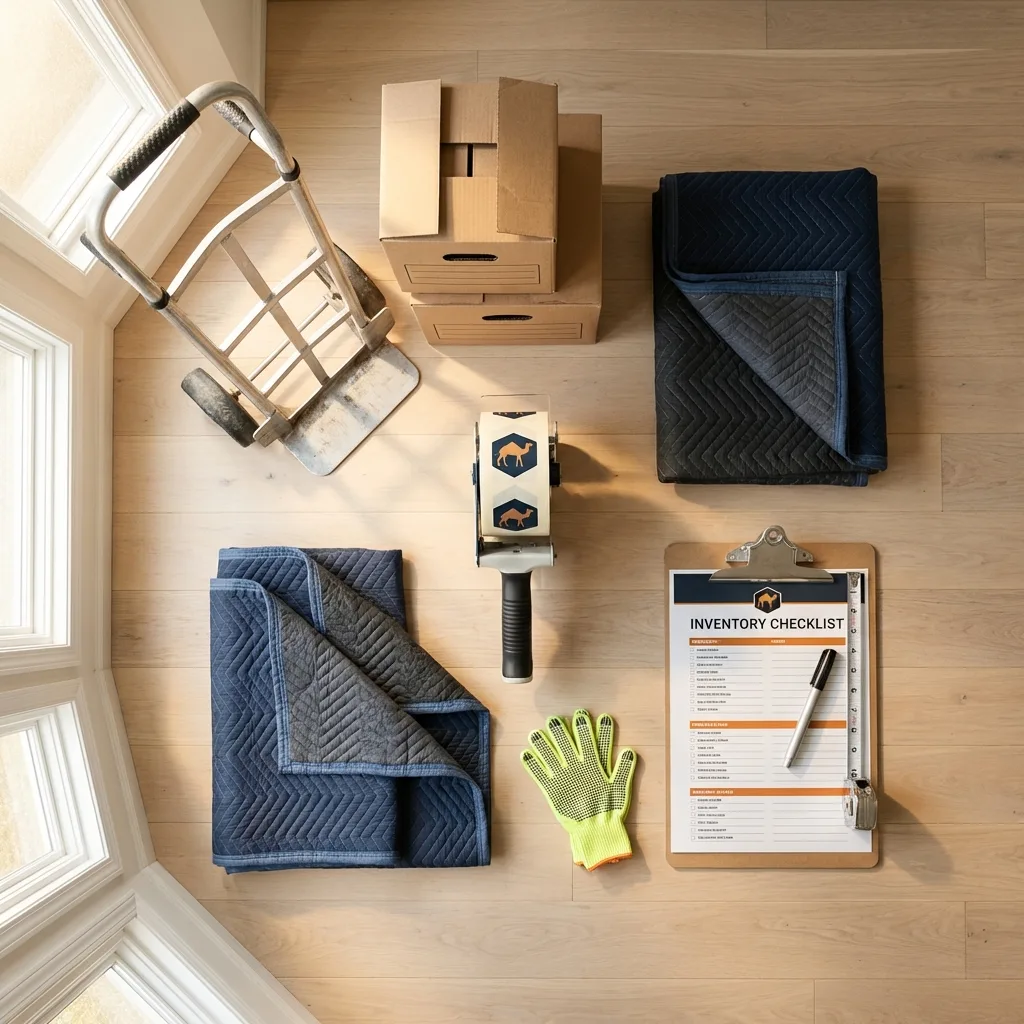 Professional moving supplies and packing materials layout for Walker residential relocations